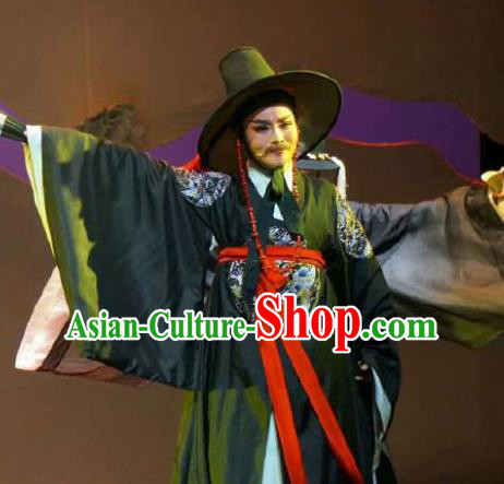 Chinese Yue Opera Male Bian Xuedao Korean Garment Costumes and Headwear Shaoxing Opera Chunh Yang Official Black Apparels