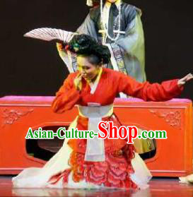 Chinese Shaoxing Opera Korean Geisha Hanbok Garment and Headpieces Chunh Yang Yue Opera Female Red Dress Costumes Apparels