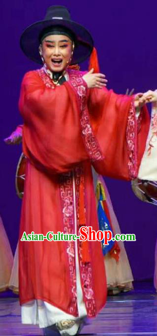 Chinese Yue Opera Young Male Li Menglong Costumes and Hat Shaoxing Opera Chunh Yang Xiao Sheng Niche Apparels Garment Scholar Red Clothing
