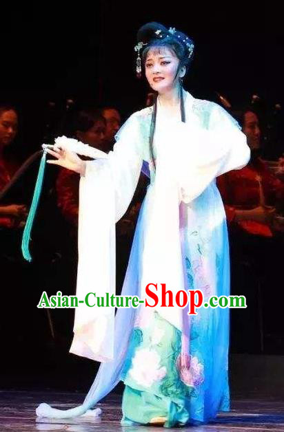 Chinese Shaoxing Opera Hua Tan Apparels and Headdress The Romance of West Chamber Yue Opera Young Female Dress Cui Yingying Garment Costumes