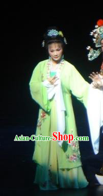 Chinese Shaoxing Opera Young Female Costumes and Hair Accessories Li Hui Niang Yue Opera Hua Tan Actress Garment Green Dress Apparels