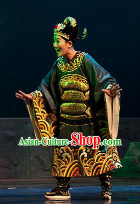 Chinese Yue Opera Chou Role Costumes and Headwear Hai Ming Zhu Shaoxing Opera Elderly Male Garment Turtle Prime Minister Apparels