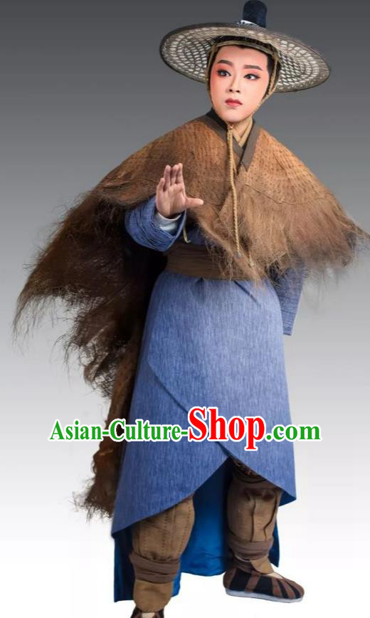 Chinese Yue Opera Young Male Apparels Costumes and Bamboo Hat From Love to Patriotism Deliver the Messenger Shaoxing Opera Xiaosheng Garment