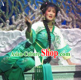 Chinese Shaoxing Opera Princess Costumes and Headpieces Yue Opera Hua Tan Hai Ming Zhu Actress Apparels Garment Green Dress