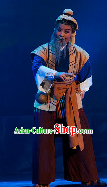 Chinese Yue Opera Old Man Role Costumes and Headwear Hai Ming Zhu Shaoxing Opera Elderly Male Fishman Garment Apparels