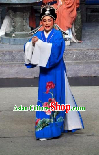Chinese Yue Opera Scholar Costumes and Hat Xun An Zhan Fu Shaoxing Opera Xiaosheng Garment Apparels Young Male Xu Qing Blue Robe