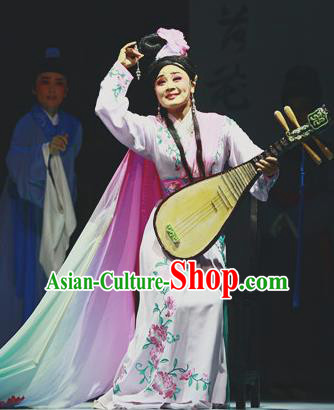 Chinese Shaoxing Opera Young Woman Dress Apparels and Headpieces Liu Yong Yue Opera Geisha Garment Costumes