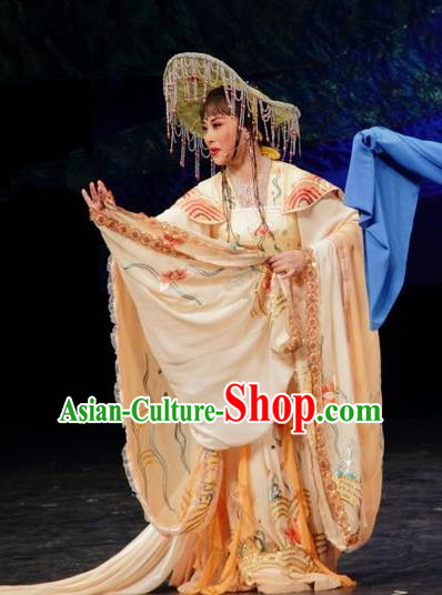 Chinese Shaoxing Opera Fisher Maiden Dress Costumes and Hat The Princess Messenger Farewell at Lakeside Yue Opera Hua Tan San Niang Apparels Garment