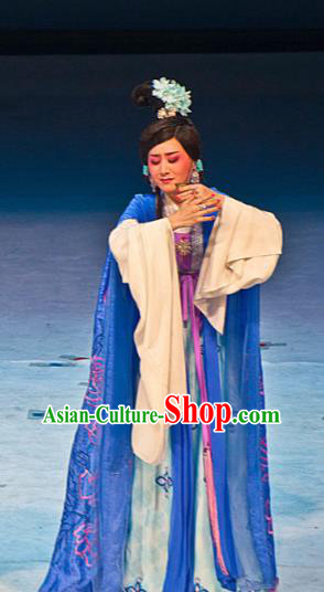 Chinese Shaoxing Opera Young Female Courtesan Dress and Hair Jewelry Yue Opera Liu Yong Apparels Costumes Hua Tan Actress Garment