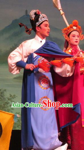 Zhuang Yuan Da Geng Chinese Yue Opera Xiaosheng Garment and Hat Shaoxing Opera Young Male Costumes Scholar Shen Wensu Apparels