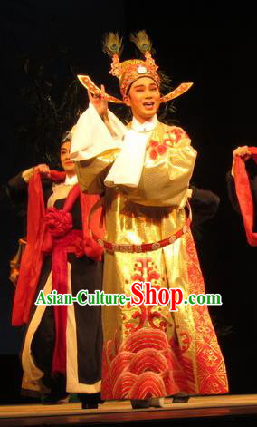 Zhuang Yuan Da Geng Chinese Yue Opera Number One Scholar Garment and Headwear Shaoxing Opera Xiaosheng Costumes Apparels Embroidered Robe