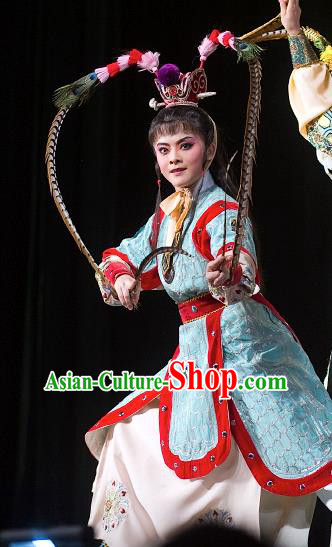 Zhuang Yuan Da Geng Chinese Yue Opera Wusheng Garment and Headwear Shaoxing Opera Martial Male Costumes Soldier Takefu Apparels