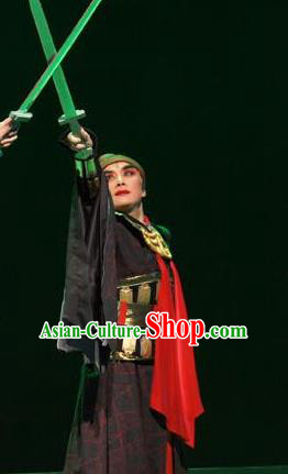 Chinese Yue Opera Yu Beauty Chu King Xiang Yu Apparels Costumes and Headwear Shaoxing Opera Wusheng Takefu Martial Male Garment Clothing