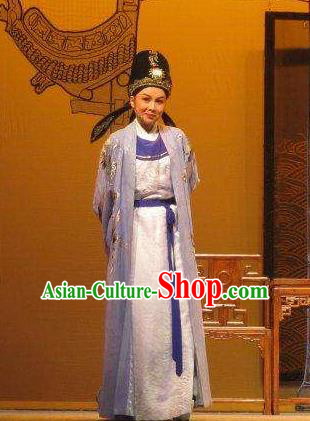 Chinese Classical Yue Opera Scholar Apparels Costumes and Headwear Dao Guan Qin Yuan Shaoxing Opera Xiaosheng Young Male Pan Bizheng Garment Clothing