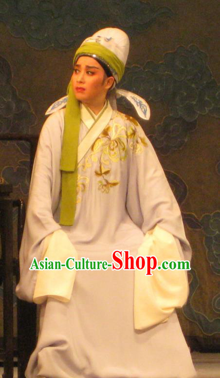 Chinese Classical Yue Opera Young Scholar Robe Apparels Costumes and Headwear Dao Guan Qin Yuan Shaoxing Opera Xiaosheng Pan Bizheng Garment