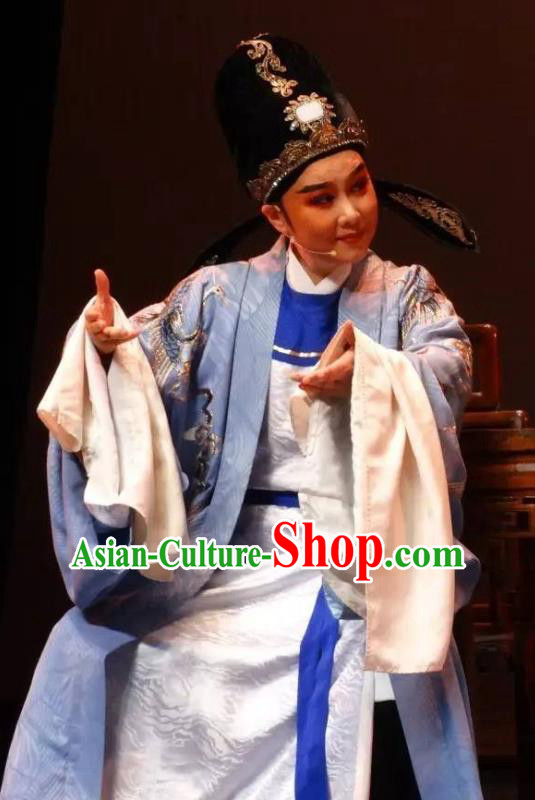 Chinese Yue Opera Scholar Niche Pan Bizheng Costumes and Hat Dao Guan Qin Yuan Shaoxing Opera Young Man Xiaosheng Garment Apparels