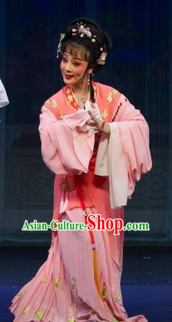 Chinese Shaoxing Opera Young Lady Yuan Yumei Dress Garment and Headpieces Tao Li Mei Yue Opera Huadan Female Apparels Costumes