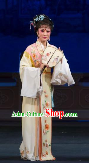 Chinese Shaoxing Opera Rich Lady Yuan Yuli Dress Apparels and Headpieces Tao Li Mei Yue Opera Hua Tan Young Female Costumes Garment