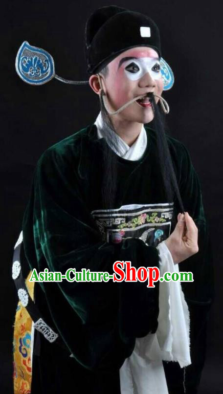 Li Mei Yue Chinese Yue Opera Chou Role Robe Clothing and Hat Shaoxing Opera Garment Laosheng Apparels Official Costumes