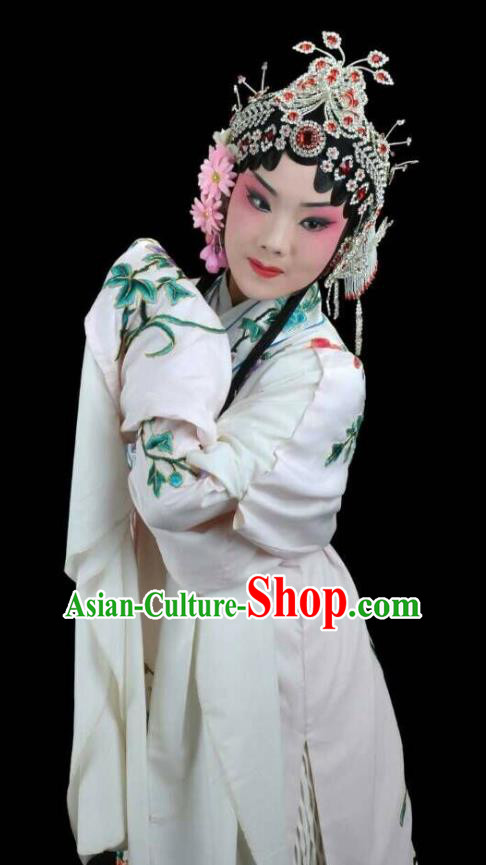 Chinese Shaoxing Opera Young Female Costumes and Headdress Tao Li Mei Yue Opera Actress Garment Apparels Hua Tan Dress