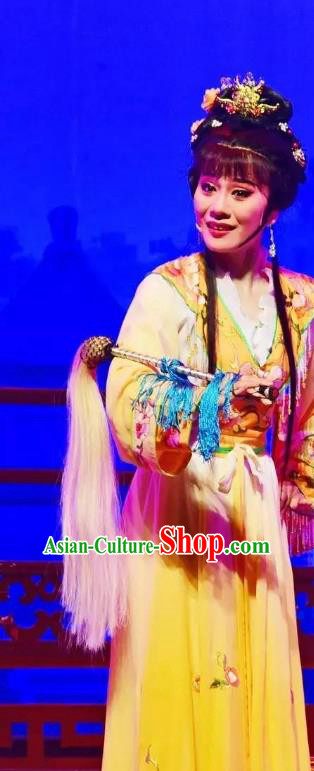 Chinese Shaoxing Opera Young Lady Actress Garment Apparels and Headpieces Tao Li Mei Yue Opera Hua Tan Yellow Dress Costumes