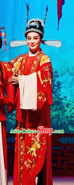 Chinese Yue Opera Li Mei Yue Young Male Wedding Clothing and Hat Shaoxing Opera Scholar Costumes Xiaosheng Apparels Garment