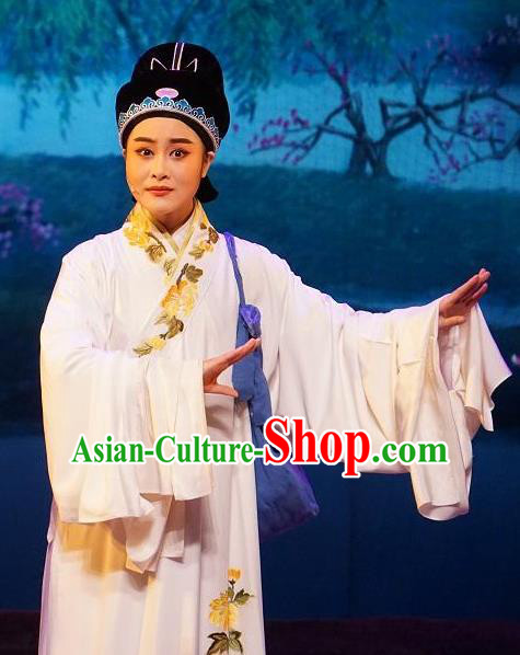 He Wenxiu Chinese Yue Opera Xiaosheng Scholar Robe Apparels Costumes and Headwear Shaoxing Opera Young Male Garment Clothing