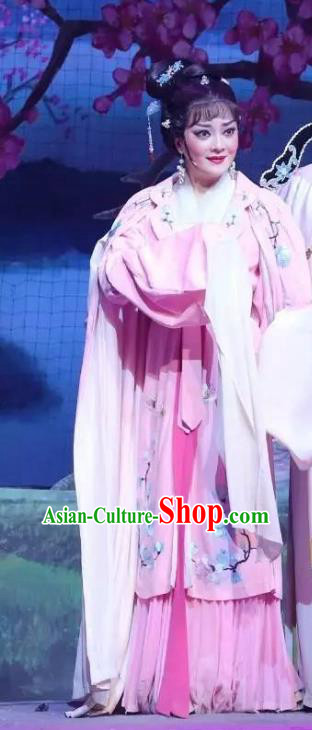 Chinese Shaoxing Opera Hua Tan Wang Lanying Dress Garment and Headpieces He Wenxiu Yue Opera Actress Apparels Costumes