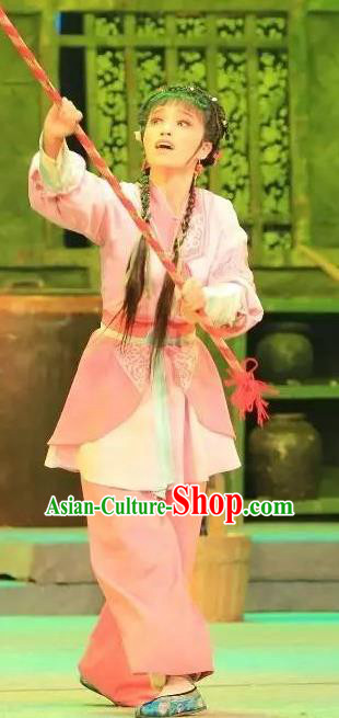 Chinese Shaoxing Opera young Girl Apparels Costumes and Headpieces He Wenxiu Yue Opera Xiaodan Maidservant Dress Garment