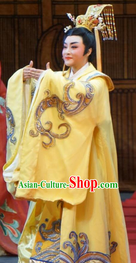 Chinese Yue Opera Emperor Costumes and Headwear Emperor and the Village Girl Shaoxing Opera Young Male Garment Apparels Embroidered Robe
