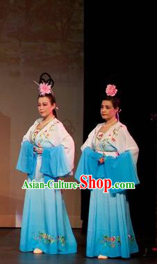 Chinese Shaoxing Opera Female Dress Garment and Headpieces Yue Opera Court Maid Costumes Emperor and the Village Girl Palace Lady Apparels