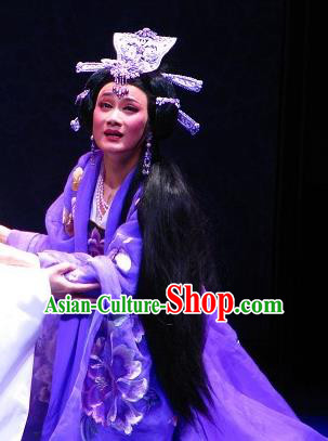 Chinese Shaoxing Opera Imperial Consort Purple Dress Garment Costumes and Headdress Butterfly Love Monk Yue Opera Hua Tan Xiang Ning Apparels
