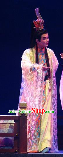 Chinese Yue Opera Crown Prince Zhen Ru Butterfly Love Monk Apparels and Headwear Shaoxing Opera Xiaosheng Young Male Garment Costumes