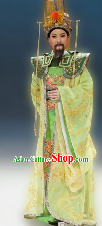 Chinese Yue Opera Emperor Apparels Butterfly Love Monk Costumes and Headwear Shaoxing Opera Laosheng Elderly Male Garment