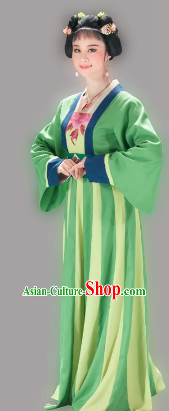 Chinese Shaoxing Opera Court Maid Green Dress and Headpieces Butterfly Love Monk Yue Opera Xiaodan Garment Apparels Costumes