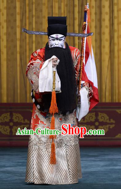 Fan Xi Liang Chinese Peking Opera Elderly Male Garment Costumes and Headwear Beijing Opera Laosheng Apparels Chancellor Cao Cao Clothing