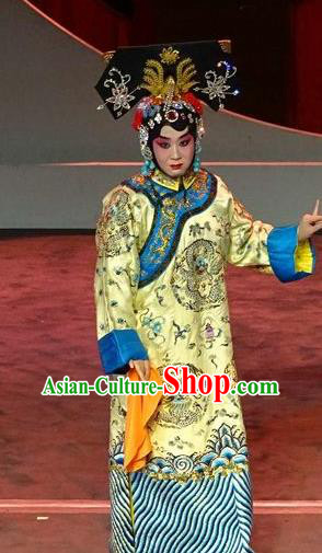 Chinese Beijing Opera Qing Dynasty Queen Borjigin Apparels Costumes and Headdress Nan Hai Zi Traditional Peking Opera Empress Dress Garment