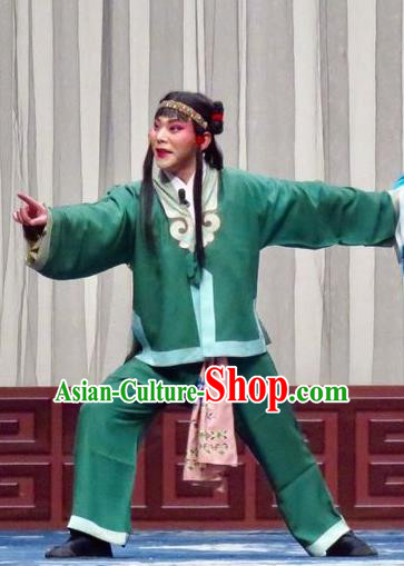 San Kan Yu Mei Chinese Ping Opera Wa Wa Sheng Costumes and Headwear Pingju Opera Livehand Green Apparels Clothing