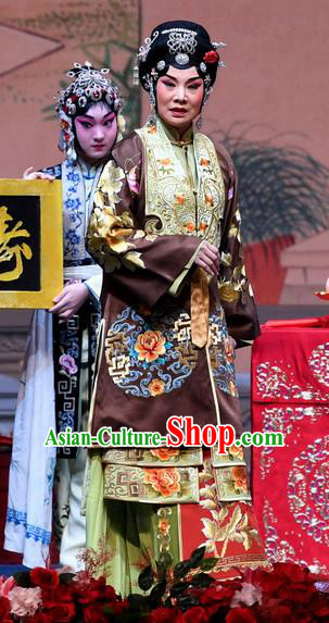 Chinese Beijing Opera Dame Apparels Costumes and Headdress Tell On Sargam Traditional Peking Opera Pantaloon Dress Elderly Woman Garment