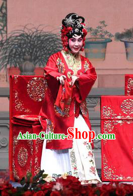 Chinese Beijing Opera Bride Zhang Saizhu Apparels Costumes and Headdress Tell On Sargam Traditional Peking Opera Young Female Red Dress Wedding Garment