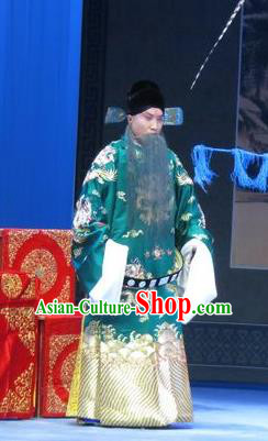 Lv Bu And Diao Chan Chinese Ping Opera Laosheng Liu Tianhua Costumes and Headwear Pingju Opera Elderly Male Apparels Green Official Clothing