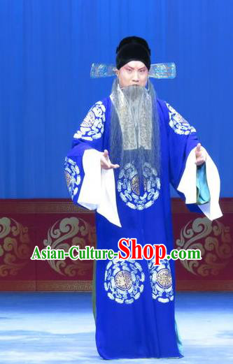 Lv Bu And Diao Chan Chinese Ping Opera Laosheng Costumes and Headwear Pingju Opera Elderly Male Apparels Official Clothing