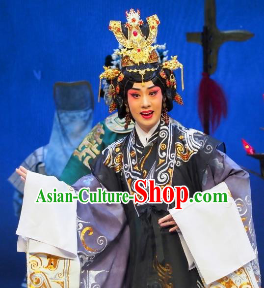Chinese Beijing Opera Queen Apparels Costumes and Headdress Chun Qiu Er Xu Traditional Peking Opera Young Female Dress Empress Garment