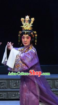 Chinese Beijing Opera Actress Young Female Apparels Costumes and Headdress Chun Qiu Er Xu Traditional Peking Opera Hua Tan Purple Dress Garment