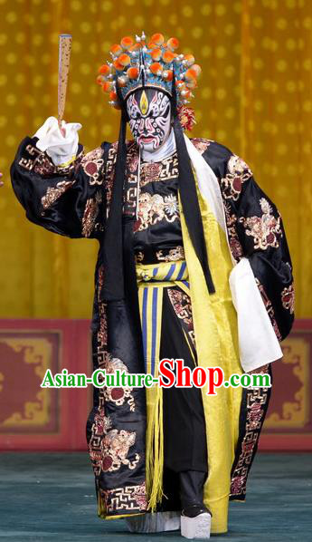 Tao Hua Cun Chinese Peking Opera Bully Garment Costumes and Headwear Beijing Opera Martial Male Zhou Tong Apparels Clothing