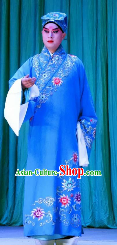 Tao Hua Cun Chinese Peking Opera Scholar Bian Ji Garment Costumes and Headwear Beijing Opera Niche Apparels Young Man Clothing