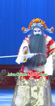 Lv Bu And Diao Chan Chinese Ping Opera Elderly Male Dong Zhuo Costumes and Headwear Pingju Opera Apparels Minister Red Clothing