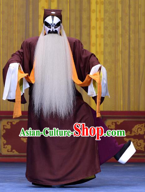 Yao Qi Chinese Peking Opera Elderly Male Garment Costumes and Headwear Beijing Opera Laosheng Apparels Old Man Clothing