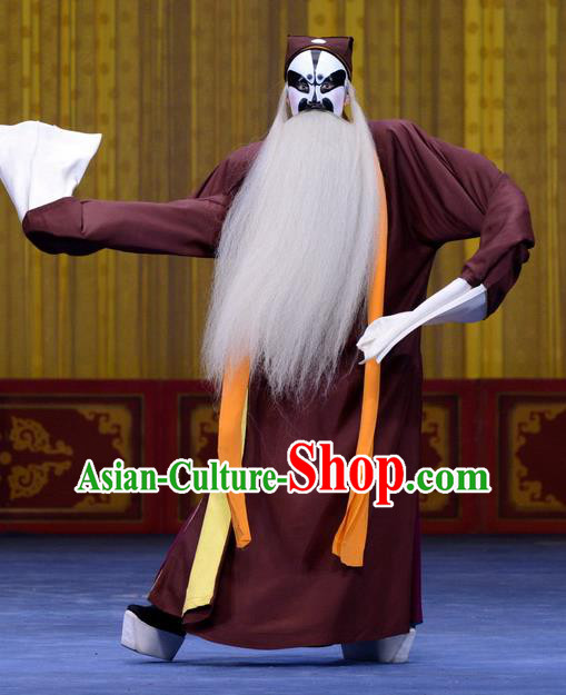 Ru Ji Chinese Peking Opera Elderly Male Garment Costumes and Headwear Beijing Opera Laosheng Apparels Old Man Clothing