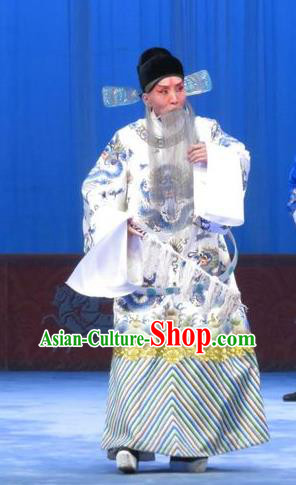 Zhou Ren Xian Sao Chinese Ping Opera Laosheng Costumes and Headwear Pingju Opera Apparels Clothing Official White Embroidered Robe